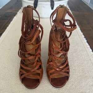 Isabel Marant Luxurious Designer Frye Strappy Brown Leather Heels Size 35 IT